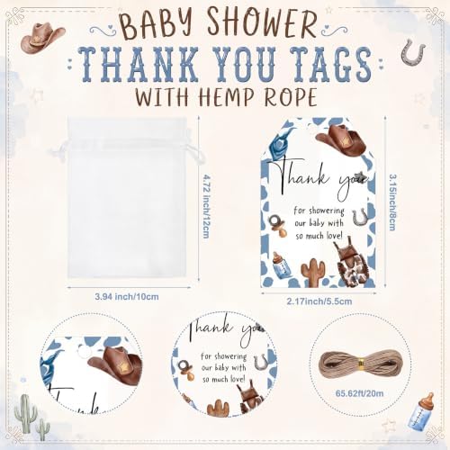 50 Sets Baby Shower Favors Shot Glasses Keychain Gifts, Cowboy, Blue - Image 4