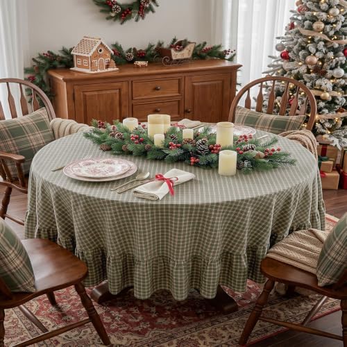 Eternal Beauty Green Plaid Ruffle Round Tablecloth 70 in - Image 2