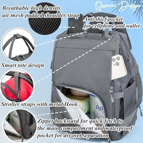 Diaper Bag Backpack for Dad and Mom with USB Charging Port Stroller Straps and Insulated Pocket,army military Travel Nappy Backpack for Daddy/Mommy (Dark Grey) - Image 6