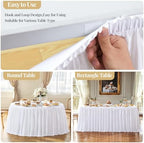 Wish Care 21ft White Satin Long Table Skirt for Rectangle Tables Wrinkle Free Teacher Desk Skirt Glitter Ruffle Table Skirting Cloth for Office Wedding Birthday Baby Shower Party Banquet Table Decor - Image 5