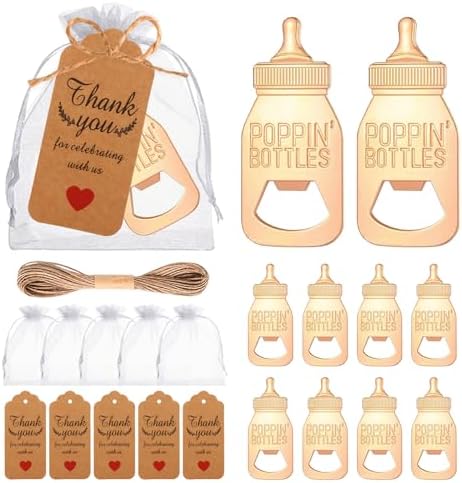 50Pcs Popping Bottle Openers Baby Shower Party Favors For Guests Baby Shower Return Favors Baby Bottle Shaped Bottle Opener Baby Shower Souvenirs With Organza Bags Thank You Cards, small, Gold by WxzumgPARTYFAVORS