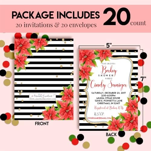 Amanda Creation Custom Baby Shower Invites Poinsettia Flowers Baby Shower Invitation 20 5x7 Custom Personalized Winter Invites With Envelopes - Image 4