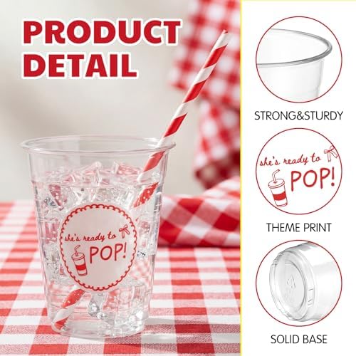 Willinglong 100 Pcs She's Ready to Pop Baby Shower Cups 12 oz Disposable - Image 5