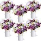 6 Sets Artificial Peonies Flower Peony Bouquet with Galvanized Metal Pot Silk Fake Peonies Faux Flower Arrangements for Wedding Table Centerpiece Party Home Room (Purple) by Solsew