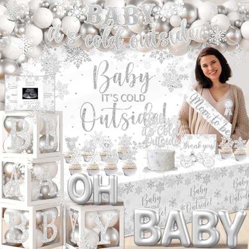 Baby It’s Cold Outside Baby Shower Decorations - 211Pcs Silver Snowflake Winter Wonderland Balloon Arch Garland Set,Christmas Winter Baby Shower Party Supplies - Image 2