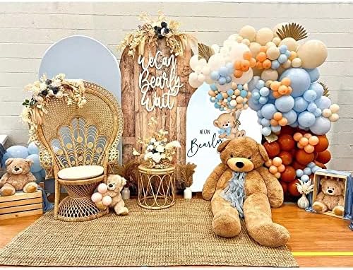 Teddy Bear Arch Backdrop 3x6.5ft We Can Bearly Wait to Meet You Arched Wall Covers Stretchy Background for Party Decorations Blue Baby Shower Decor Props NO-77 - Image 4