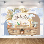 15X10ft Noah's Ark Baby Shower Photo Backdrop Photography Background, Oh Baby Boho Cartoon Animal Woodland Ocean Newborn Kid Party Backdrops Photo Booth Prop Decorations Wall Decor Tablecloth by Unknown