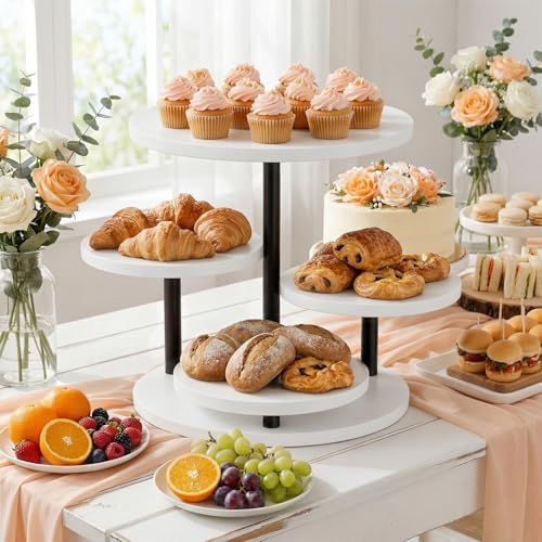 Dessert Stands for 50 Cupcakes 360°Rotating Wood Cupcake Stands Wedding Cake Stand 4 Tiered Cookie Serving Trays for Party Birthday Baby shower Afternoon Tea Dessert Table, White - Image 6