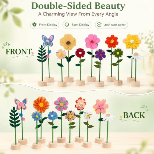11 PCS Double‑Sided Wildflower Decorations with Wooden Base felt flowers - Image 3