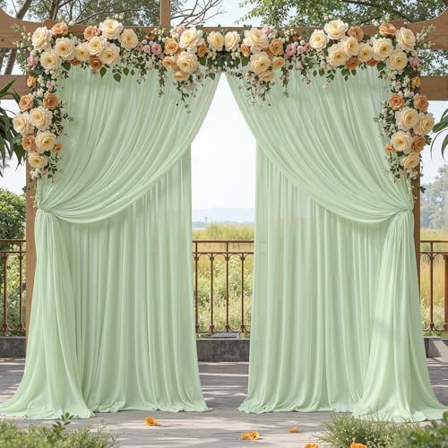 40ft x 10ft Sage Green Backdrop Curtains, Wrinkle-Free Sheer Chiffon Fabric Backdrop Drapes for Wedding Arch Party Ceremony Stage Photo Decoration - Image 4