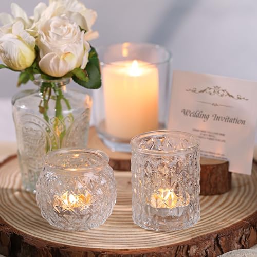 DARJEN Clear Votive Candle Holders Set of 24- Round Glass Candle Holders Bulk for Tea Light Candle, Embossed Candle Votives for Wedding Centerpiece, Various Parties & Home Decor (Pack of 4) - Image 6