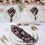 Pink Bows Cloth Napkins Set of 8, Modern Abstract Sweet Ribbon Bowknot on Black Washable Reusable Dinner Cocktail Napkin for Kitchen Party Wedding Banquet Holiday Baby Shower Table Decor - Image 3