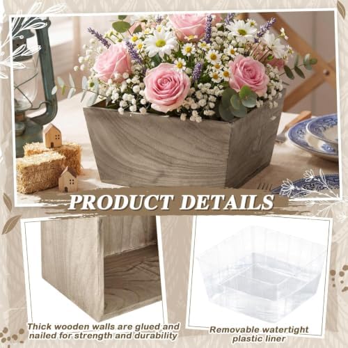 Dandat 12 Set 8 Inch Wooden Flower Box Rustic Table Centerpieces,Brown - Image 5