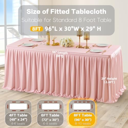 Wish Care Blush Pink Polyester Table Clothes for 8 Foot Rectangle Tables, Wrinkle Free Fitted Table Cover with Pleated Ruffle Table Skirt for Birthday Party Wedding Trade Show Event Display - Image 3