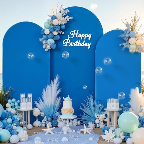 Baby Blue and Royal Blue Arch Cover 3 Set-8FT, 7.2FT, 6.6FT Arch Backdrop Cover Spandex Fitted 2- Color Fabric Stand Covers for Baby Shower Boy Birthday Party Wedding Photo Background Decorations - Image 3