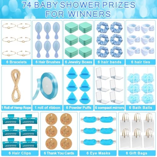 6 Sets Blue Baby Shower Prizes for Game Winners Baby Shower Favors Gifts Headband Hair Brush Jewelry Box Compact Mirror Powder Puff Hair Tie Hair Claw Gift Bag Baby Shower Bridal Shower - Image 3