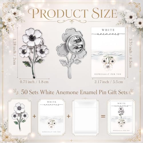 50 Sets Wedding Party Favors White Anemone Pins Cards - Image 2