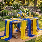 6 Pcs Blue Yellow Party Decorations Amalfi Coast Table Runner by Windkream