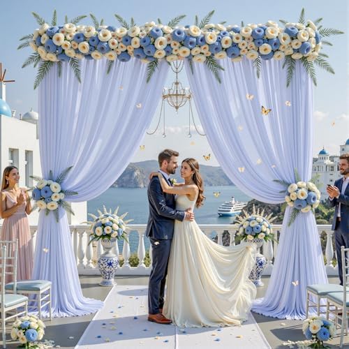 20ft×10ft Wrinkle Free Baby Blue Backdrop Curtain Drapes, 4 Panels 5ftx10ft Sheer Tulle Chiffon Backdrop Panels Curtains for Wedding Baby Shower Birthday Party Stage Photo Home Decorations - Image 2