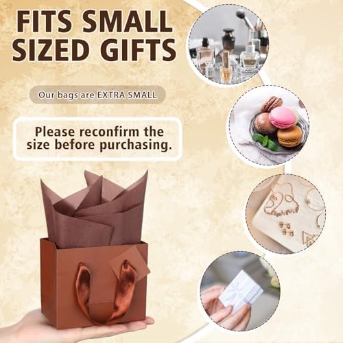 Qilery 50 Pcs Wedding Paper Gift Bags Bulk with Tissue Paper Small Gift Bags with Handle and Tags for Birthday Wedding 4th of July Party Business(Dark Brown,4.7 x 2.4 x 3.9'') - Image 4