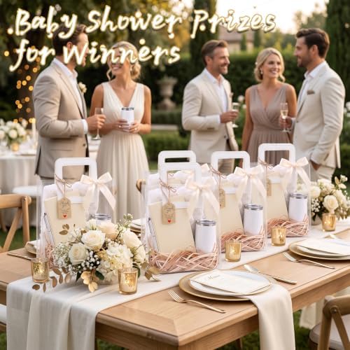 4 sets Baby Shower Prizes for Game Winners Baby Shower Favors Gifts including 12 oz Coffee Cups Notebooks Towels Pens Thank You Cards Raffia Gift Bags - Image 2