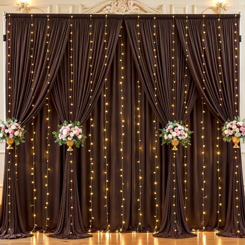 30x10ft Brown Backdrop Curtains with Lights Photo Drapes Wrinkle Free Fabric Backdrop Curtain for Wedding Birthday Party Baby Shower Bridal Shower Home Party Background Decorations - Image 4