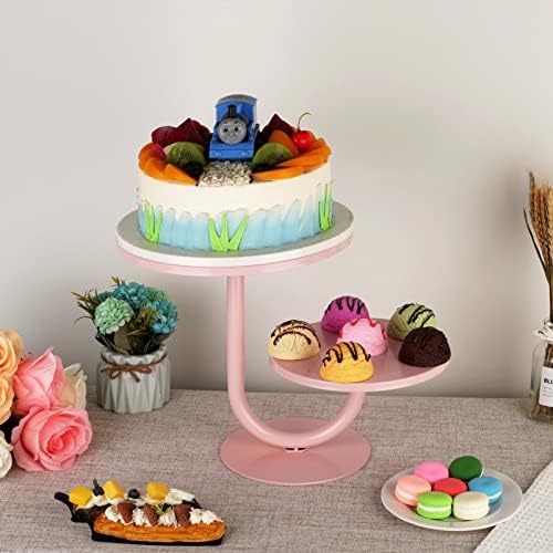 2 Tier Cake Stand, Metal Cupcake Stand Dessert Display Trays of 10/8 Inch, Tall Cake Stand for Wedding, Baby Shower, Home Decor, Throw Events and Parties (Pink) - Image 6