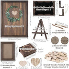 Aodaer Wedding Guest Book Alternative Drop Top Frame Heart Drop Wood Guest Book with Stand 122 Wooden Hearts Pens Box Mini Blackboard Rustic Wedding Decorations for Reception Baby Shower, Brown - Image 2