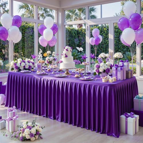 Dark Purple Satin Table Clothes for 4 Foot Rectangle Tables - 4FT Wrinkle Resistant Glitter Rectangle Tablecloths, Party Table Covers for Wedding Banquet, Baby Shower, Birthday, Holiday Dinner by WishCare
