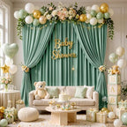 50ft x 15ft Grayish Green Backdrop Curtains for Wedding Parties, 10 Panels Extra Long Wrinkle Free Fabric Drapes Photo Backdrop for Baby Shower Birthday Stage Reception Lobby Decoration - Image 7