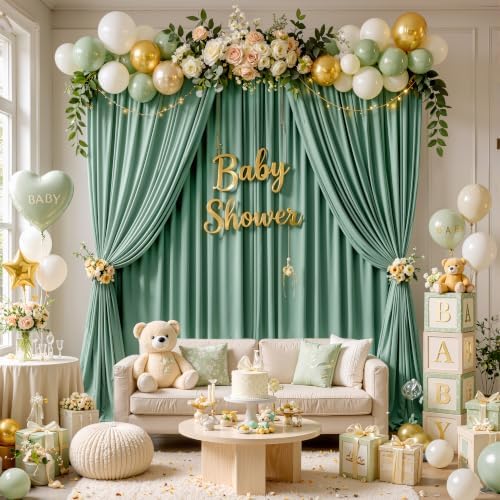 50ft x 15ft Grayish Green Backdrop Curtains for Wedding Parties, 10 Panels Extra Long Wrinkle Free Fabric Drapes Photo Backdrop for Baby Shower Birthday Stage Reception Lobby Decoration - Image 7