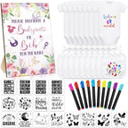 Chuarry 43 Pcs DIY Bibs Decorating Kit 8 Bodysuits 8 Pcs 2 Ply White Bibs 10 Fabric Markers 16 Stencils Baby Shower Sign(Flower) by Chuarry
