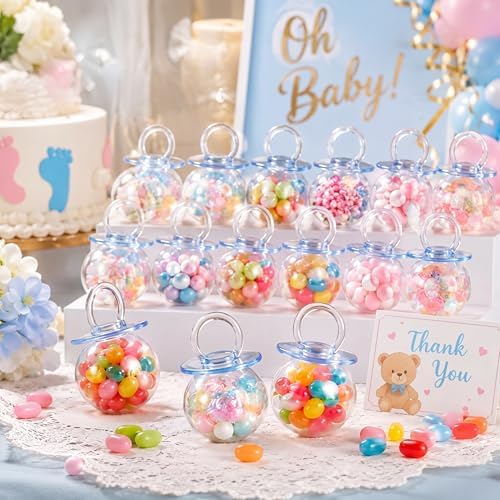 Nuenen 48 Pcs Baby Shower Favors, Mini Pacifier Candy Bottles 3.15", Blue - Image 3