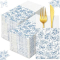Potchen 100 Pcs Linen Feel Napkins Disposable, Something Blue Bow Flowers by Potchen