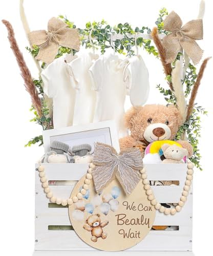 Juexica Wooden Baby Shower Crate Closet, Baby Basket with Handle by Juexica