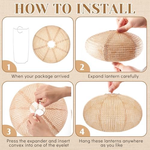 Hortsun 6 Pcs Print Burlap Oval Paper Lanterns Boho Chinese Paper Lanterns Decorative Farmhouse Classroom Decor Home Sweet Classroom Birthday Party Ceremonial Event (12 Inch) - Image 3