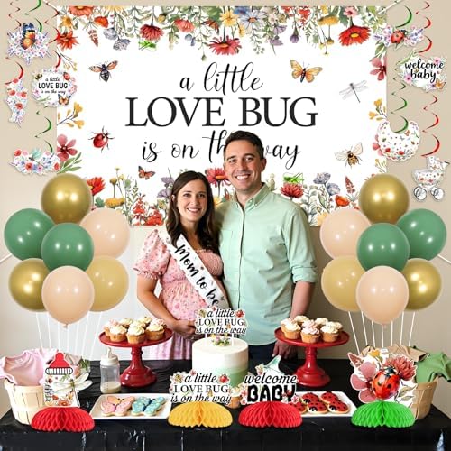Love Bug Baby Shower Party Decorations - A Little Love Bug is On The Way Banner Backdrop Wildflower Insect Themed Honeycomb Centerpieces Hanging Swirls, for Ladybug Butterfly Gender Reveal Supplies - Image 4