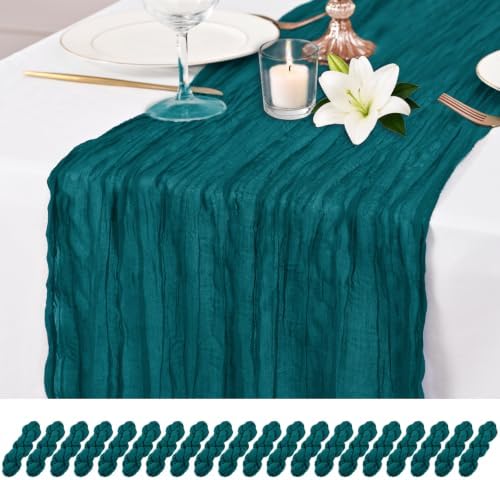 20 Pack Teal Table Runner 17 x 108inch Cheesecloth Table Runner Rustic Boho Gauze Sheer Fabric Cheese Cloth Table Runners for Wedding Party Bridal Baby Shower Birthday Spring Table Decor by Lumaycens
