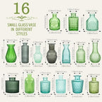 32 PCS Assorted Vintage Bud Vases, Colorful Glass Small Vases Bulk, for Centerpieces, Wedding Table Decor, Home Decorations & Gifts (Green Series) - Image 2