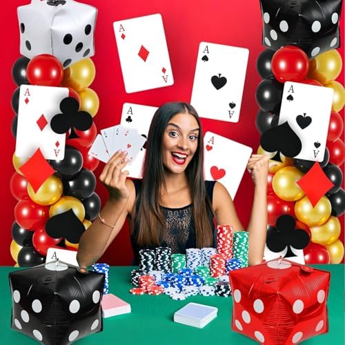 2 Sets Casino Theme Balloon Column Stand Kits Red Black Gold Balloons Column Kit with Dice Poker Tower Stand Kit 2 Sets Balloons Tower Sets for Las Vegas Game Night Themed Party Supplies - Image 5