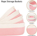 7 Piece Cotton Rope Woven Basket Set - Small Basket for Baby Nursery, Pets, Montessori, Dog & Cat Toy Boxes, Bathroom Organization Bins (White/Pink) - Image 3