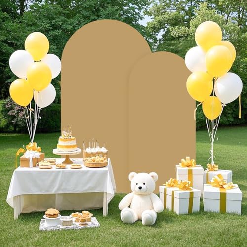 FOTSHARER Khaki Arch Cover Set of 2 Arch Backdrop Cover 6FT 7.2FT Wedding Arch Cover Chiara Backdrop Cover for Arch Stand Tan Spandex Arch Cover Balloon Backdrops Frame Cover for Bridal Showers Decor - Image 5