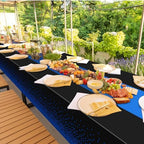 MASHAN 12Pcs Black and Blue Tablecloth Party Decorations,Plastic Black Table Cloth Printed Blue Runner Disposable Rectangle Table Cover for Birthday Wedding Anniversary Graduation Party,54 x108 Inch - Image 7