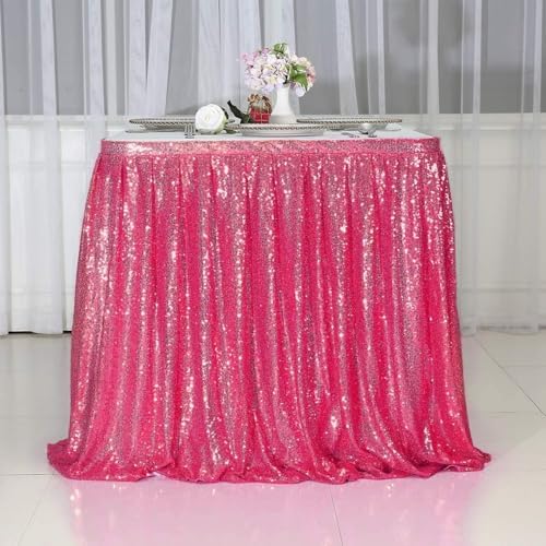 PartyDelight Hot Pink Sequin Table Skirt 14ft Long x 30 Inch High - Image 4