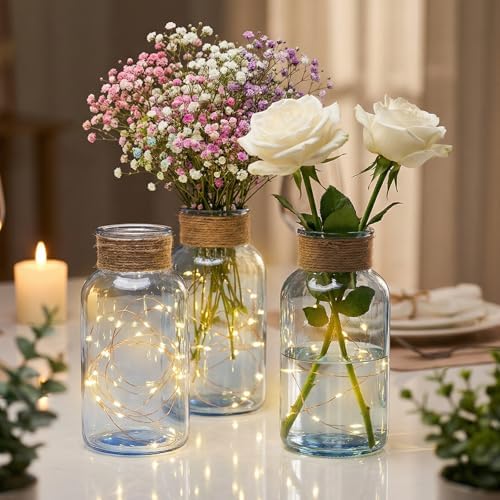 Mason Jars for Centerpiece Glass Flower Bud Vase Blue Vases, 6 Pc - Image 5