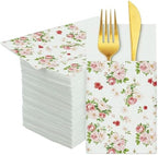 Potchen 100 Pcs Linen Feel Napkins Disposable, Vintage Rose Floral by Potchen