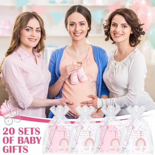 Halloscume 20 Girls and Boys Baby Shower Favors Gifts for Guests Baby Shower Pens Boho Keychain Thank You Cards for Gender Reveal Party Favor(Pink) - Image 5