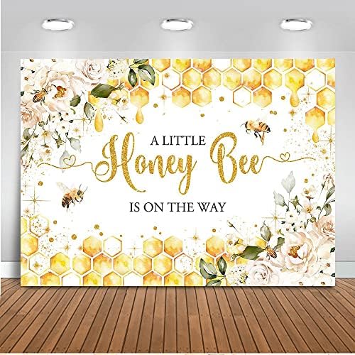Mocsicka Bee Baby Shower Backdrop - Honey Bee Theme Party Decorations Background - Floral Sweet Honeycomb Bumblebee Decor - Cake Table Portrait Photoshoot Studio Props (10x8ft) by Mocsicka