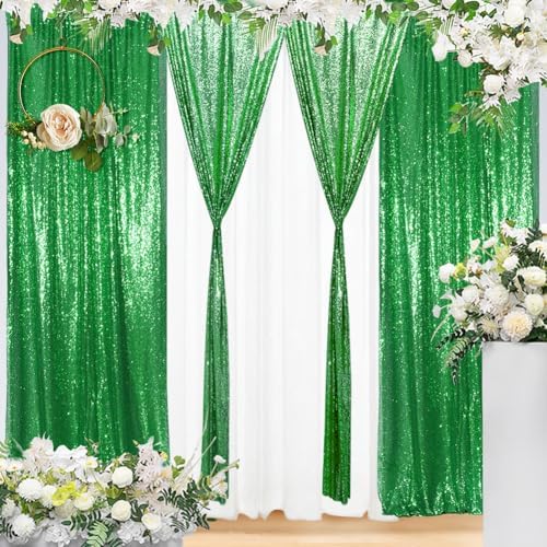 Eternal Beauty Green Sequin Backdrop Curtains, 4 Panels 2x8FT by EternalBeauty