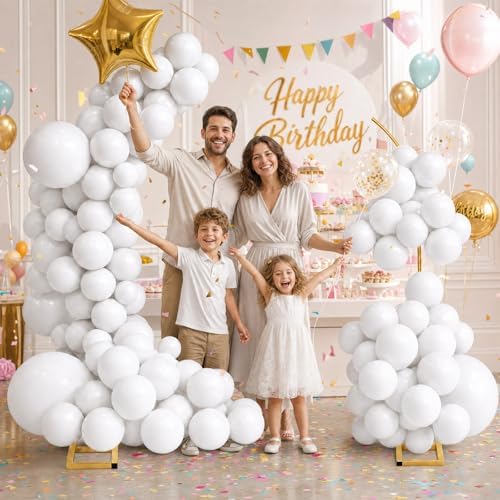 Balloon Arch Stand Kit Set with 145PCS Different Sizes White Balloons – Metal Backdrop Frame with 8 Water Bags, Gold Semi-Open Arch for Birthday, Bridal Shower, Party Decorations Indoor Outdoor. - Image 4